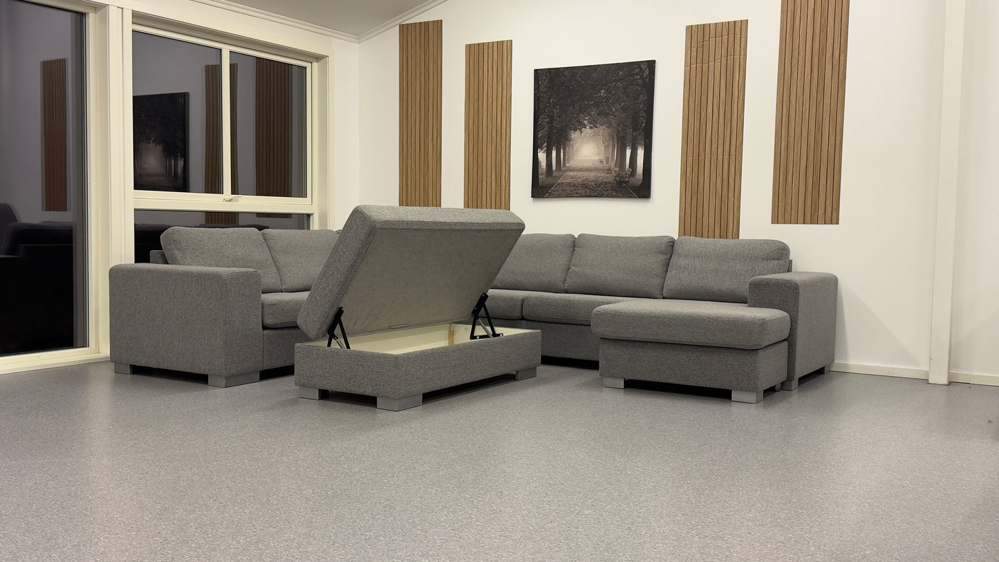 Vendbar Sunday U-sofa med oppbevaring & puff - Adoua Sofa