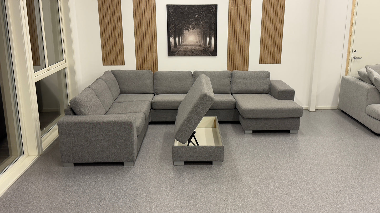 Vendbar Sunday U-sofa med oppbevaring & puff - Adoua Sofa